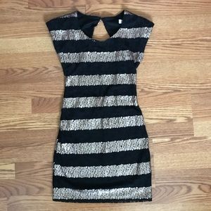 Tobi Black and Gold Sequin Striped Dress